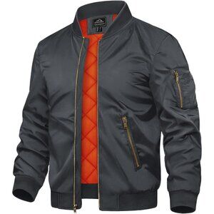 Tacvasen Mens Grey Bomber Winter Warm Padded Work Coat Casual Windproof Jacket